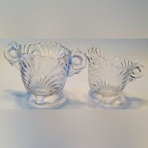 Cambridge Caprice Clear Elegant Glass Sugar Bowl & Footed Creamer Vintage